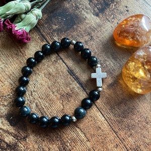 High Quality Obsidian Bracelet with Cross Charm